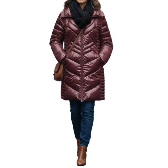 Bernardo Plum Packable Down Jacket Coat with Travel Pouch Size M - Picture 1 of 13